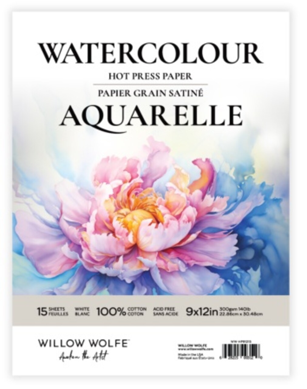 Willow Wolfe Hot Press Watercolour Paper Pad 9"X12"-15 Sheets